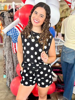 Coastal Polka Dot Lounge Set in Black