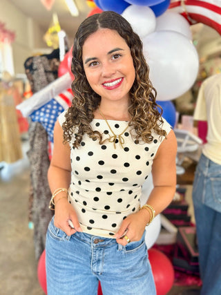 Spike Cream/Black Polka Dot Seamless Top