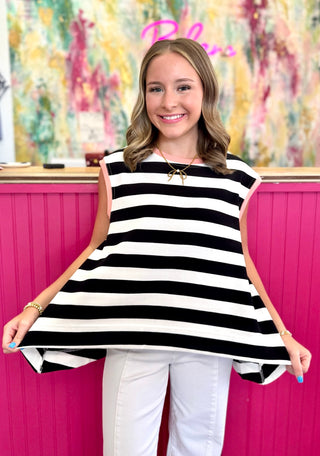Annalisa Black/White Striped Knit Top