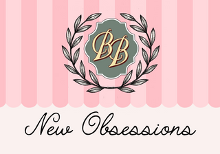 Pink striped awning background with "New Obsessions" and Blanc on Boston Insignia Logo