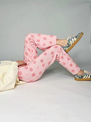 Blush Pink Polka Dot Stretchy Denim Pants