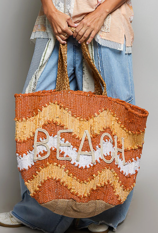 Handwoven Orange "Beach" Tote Bag