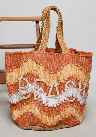 Handwoven Orange "Beach" Tote Bag