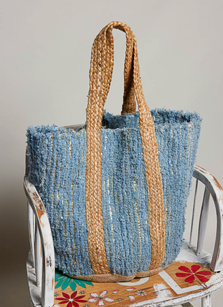 Handwoven Bohemian Blue Tote Bag