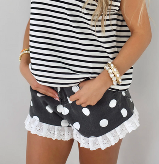 Polka Dot Party Denim Shorts by Poppy & Pine