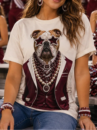 Gameday Bulldog Crystal Cream Graphic Tee