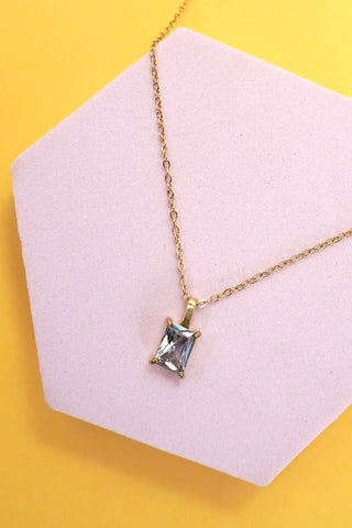 JOSSLYN by wall to wall - 18K STAINLESS STEEL TARNISH FREE GLASS NECKLACE | 40NK9444: CRYSTAL CLEAR