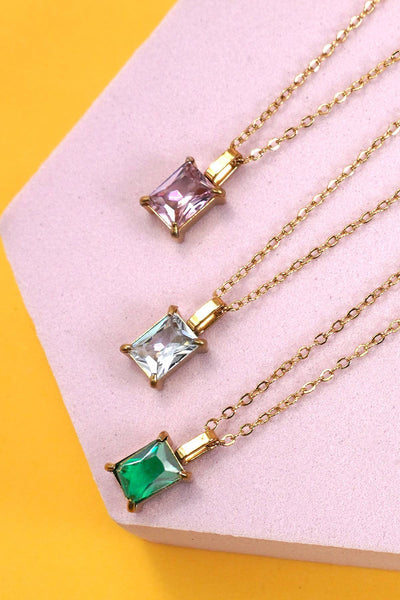 JOSSLYN by wall to wall - 18K STAINLESS STEEL TARNISH FREE GLASS NECKLACE | 40NK9444: CRYSTAL CLEAR
