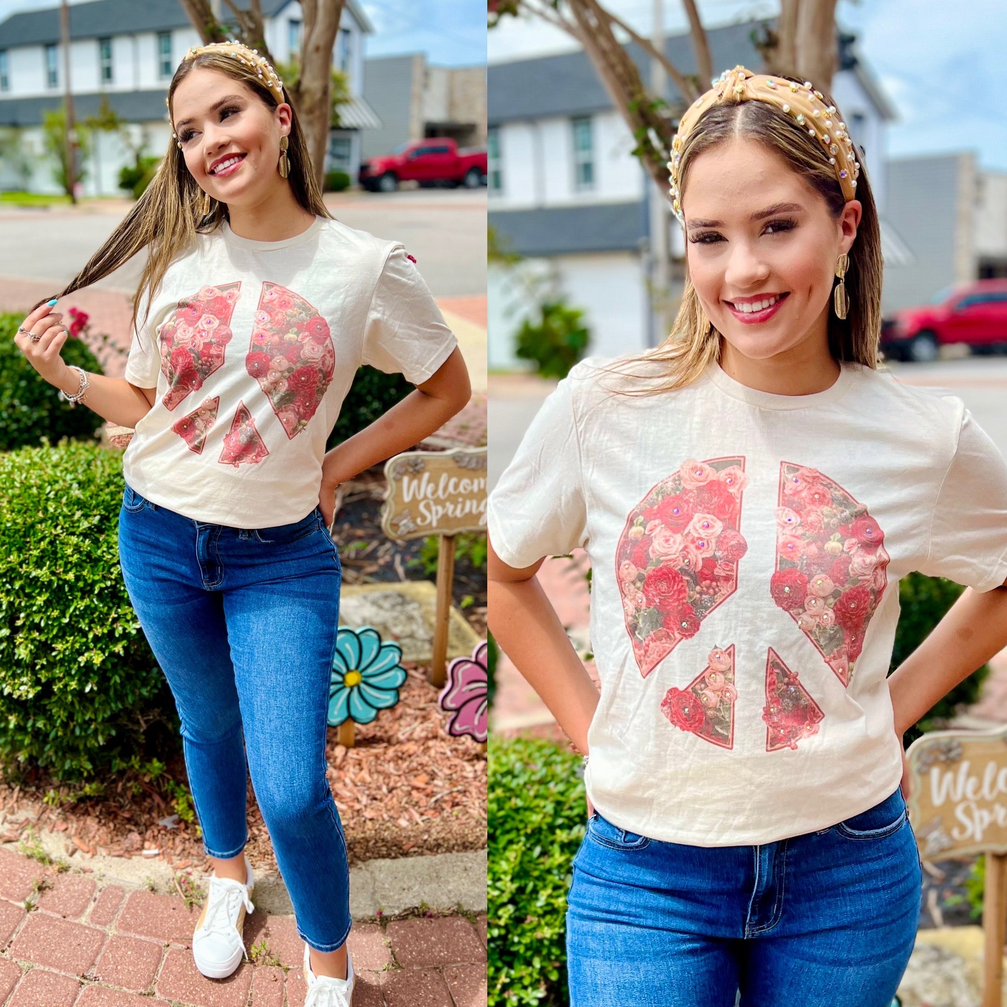 Rose Floral Peace Sign