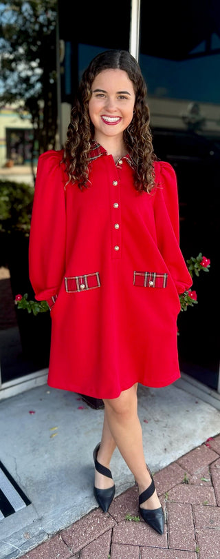 Carol Red Plaid Puff Sleeve Dress