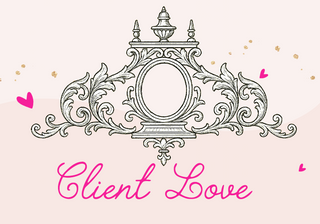 "Client Love"  with mantel clock illustration